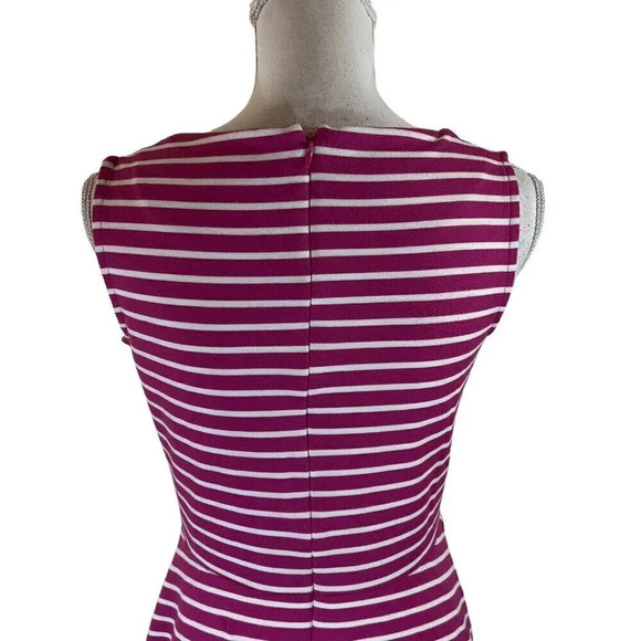 Talbots Striped Dress Medium Pink White Sleeveless A Line Stretch Knit Preppy - Picture 6 of 9
